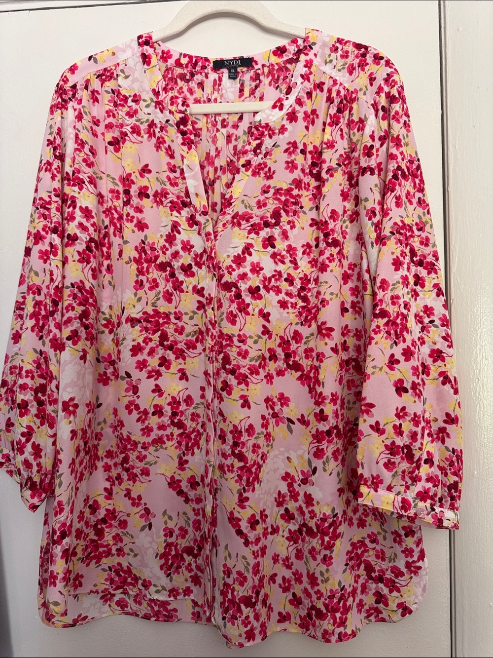 NYDJ Pintuck Blouse Summer Wind pink, red, yellow, XL